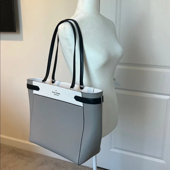 Kate Spade New York Staci Colorblock Laptop Tote Bag Nimbus Grey White Black - Picture 16 of 16